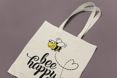 Bee Happy Tote Bag - Re-usable Shopping Bag with Cute Bee Design