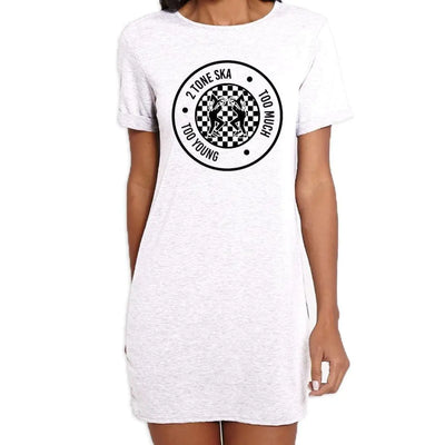 2 Tone Skankers Too Much Too Young Rude Boy Women's T-Shirt Dress L / White