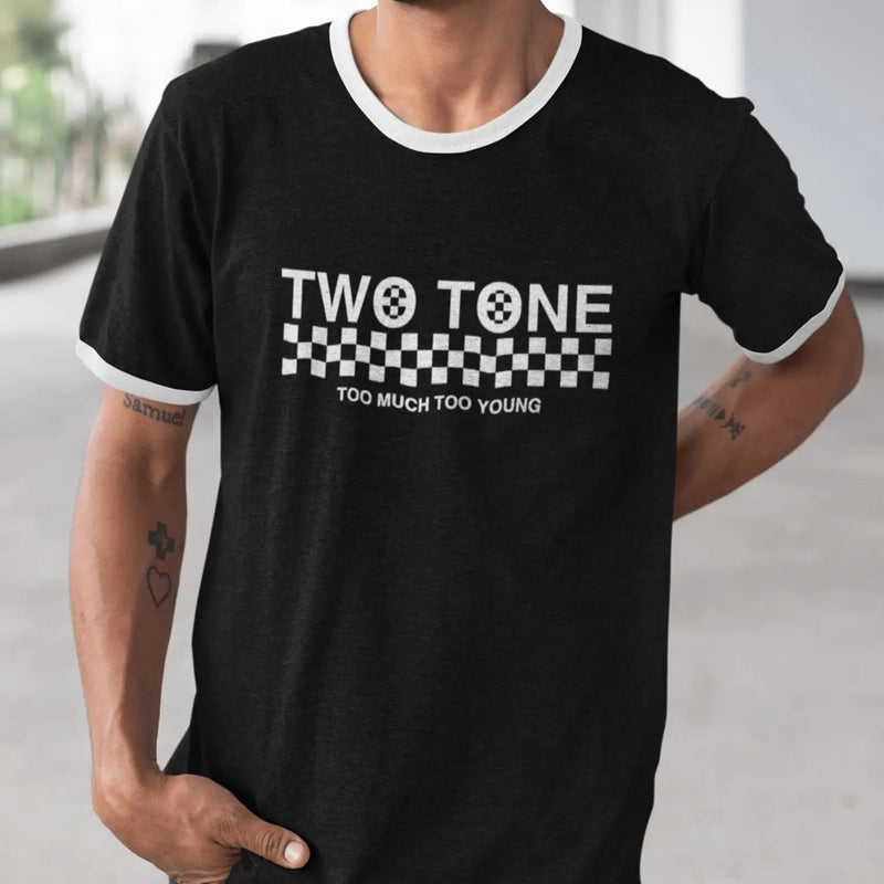 2 Tone Too Much Too Young Narrow Logo Contrast Ringer Ska T-Shirt