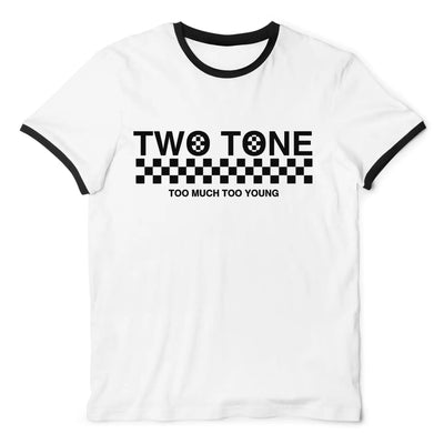 2 Tone Too Much Too Young Narrow Logo Contrast Ringer Ska T-Shirt XL / White