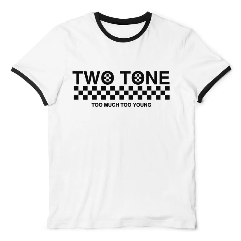 2 Tone Too Much Too Young Narrow Logo Contrast Ringer Ska T-Shirt XL / White