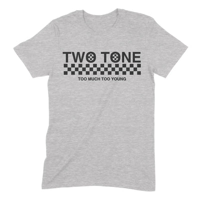 2 Tone Too Much Too Young Narrow Logo Men's Ska T-Shirt L / Light Grey