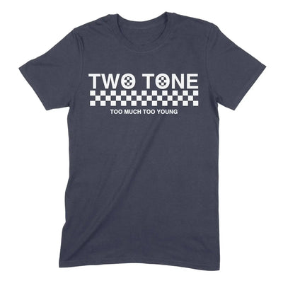 2 Tone Too Much Too Young Narrow Logo Men's Ska T-Shirt L / Navy Blue