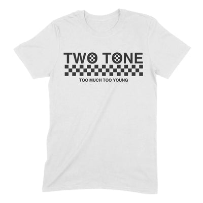 2 Tone Too Much Too Young Narrow Logo Men's Ska T-Shirt L / White