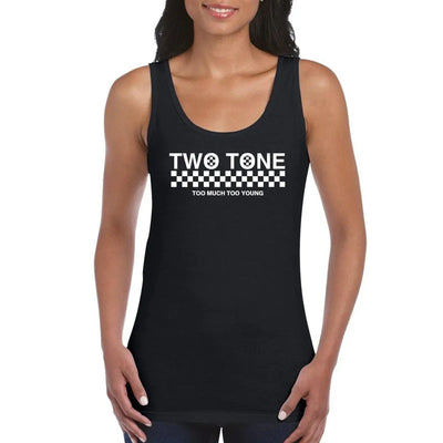 2 Tone Too Much Too Young Narrow Logo Ska Women's Vest Top M / Black
