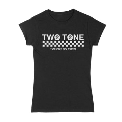 2 Tone Too Much Too Young Narrow Logo Women's Ska T-Shirt XXL / Black
