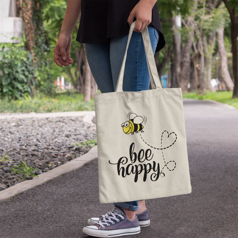 Bee Happy Tote Bag - Re-usable Shopping Bag with Cute Bee Design