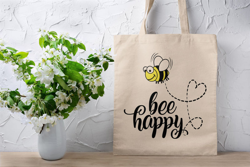 Bee Happy Tote Bag - Re-usable Shopping Bag with Cute Bee Design
