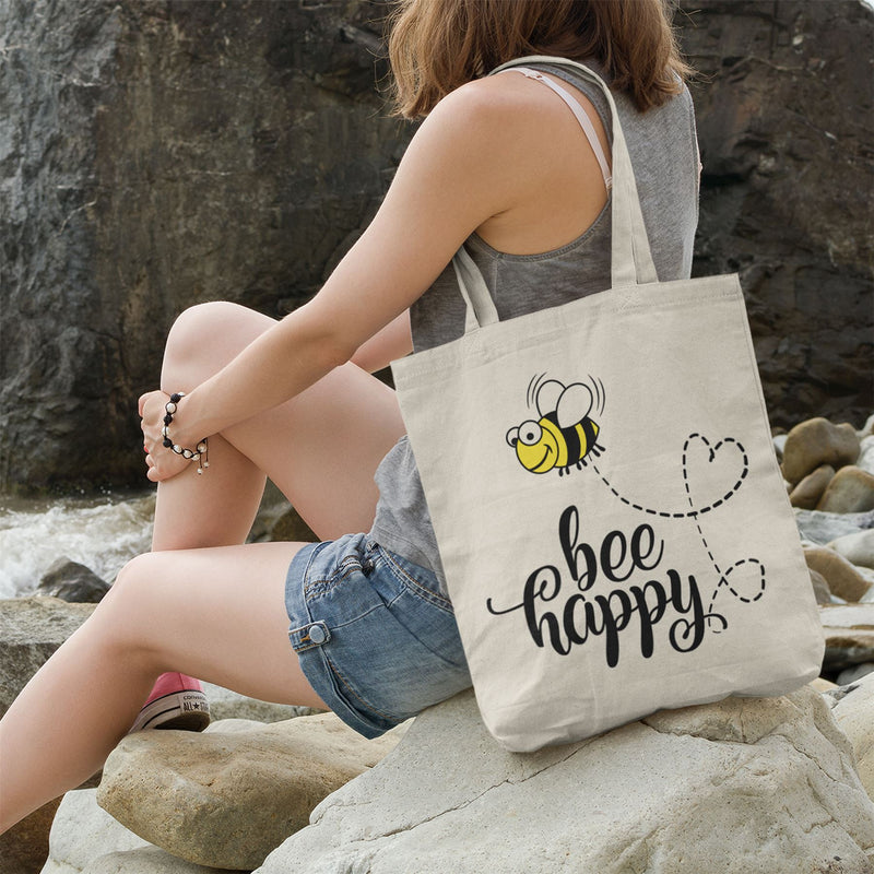 Bee Happy Tote Bag - Re-usable Shopping Bag with Cute Bee Design