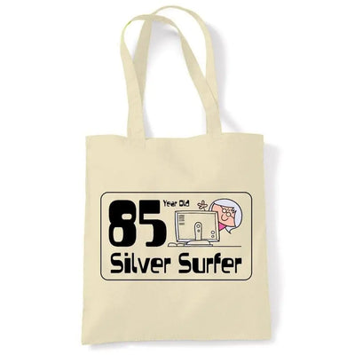 85 Year OId Silver Surfer 85th Birthday Tote Bag