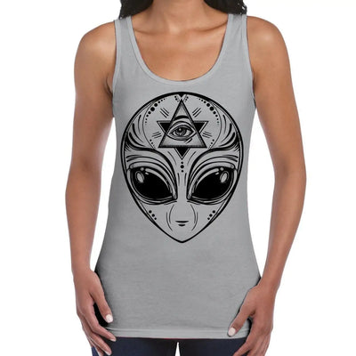 Alien Face Area 51 UFO Large Print Women's Vest Tank Top Large / Light Grey