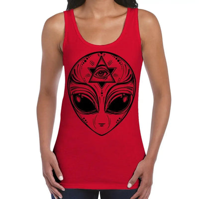 Alien Face Area 51 UFO Large Print Women's Vest Tank Top Large / Red