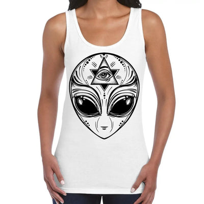 Alien Face Area 51 UFO Large Print Women's Vest Tank Top Large / White