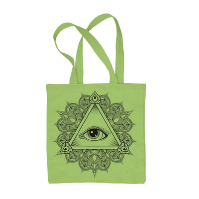 All Seeing Eye in Triangle Mandala Design Tattoo Hipster Large Print Tote Shoulder Shopping Bag Lime Green