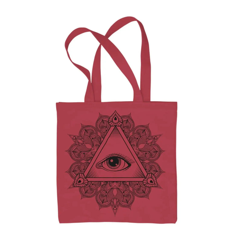 All Seeing Eye in Triangle Mandala Design Tattoo Hipster Large Print Tote Shoulder Shopping Bag Red