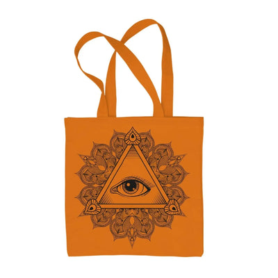 All Seeing Eye in Triangle Mandala Design Tattoo Hipster Large Print Tote Shoulder Shopping Bag Orange