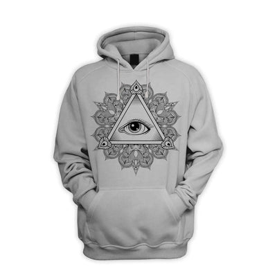 All Seeing Eye in Triangle Mandala Design Tattoo Hipster Men's Pouch Pocket Hoodie Hooded Sweatshirt Large / Light Grey
