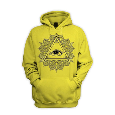 All Seeing Eye in Triangle Mandala Design Tattoo Hipster Men's Pouch Pocket Hoodie Hooded Sweatshirt Large / Yellow