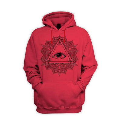 All Seeing Eye in Triangle Mandala Design Tattoo Hipster Men's Pouch Pocket Hoodie Hooded Sweatshirt Large / Red