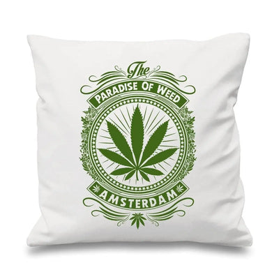Amsterdam Paradise Of Weed Cannabis 18 x 18 Inch Filled Sofa Throw Cushion White