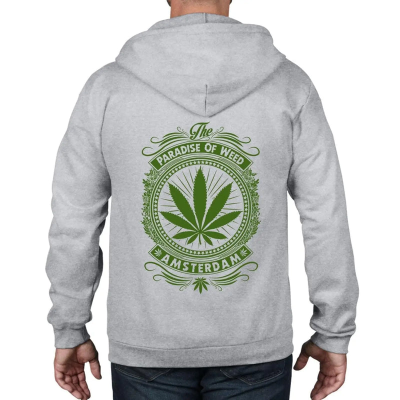 Amsterdam Paradise Of Weed Cannabis Full Zip Hoodie 3XL / Heather Grey