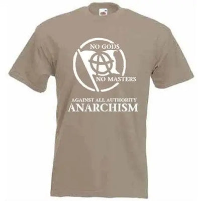 Anarchist Slogan White Print T-Shirt Khaki / XL