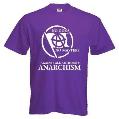 Anarchist Slogan White Print T-Shirt Purple / XL