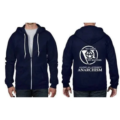 Anarchy Slogan Full Zip Hoodie S / Navy Blue