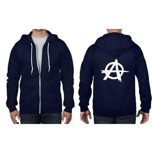 Anarchy Symbol Full Zip Hoodie XXL / Navy Blue