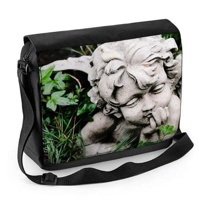 Angel Statue in Grass Laptop Messenger Bag