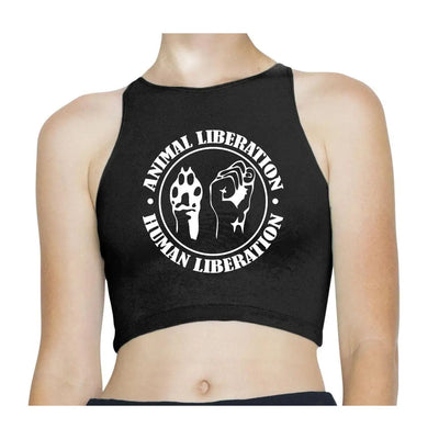Animal Liberation, Human Liberation Sleeveless High Neck Crop Top XS / Black