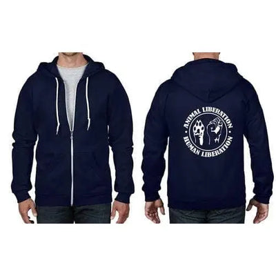 Animal Liberation Human Liberation Full Zip Hoodie L / Navy Blue