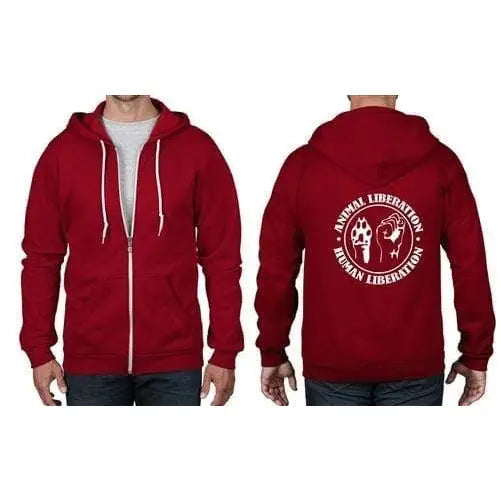 Animal Liberation Human Liberation Full Zip Hoodie L / Red