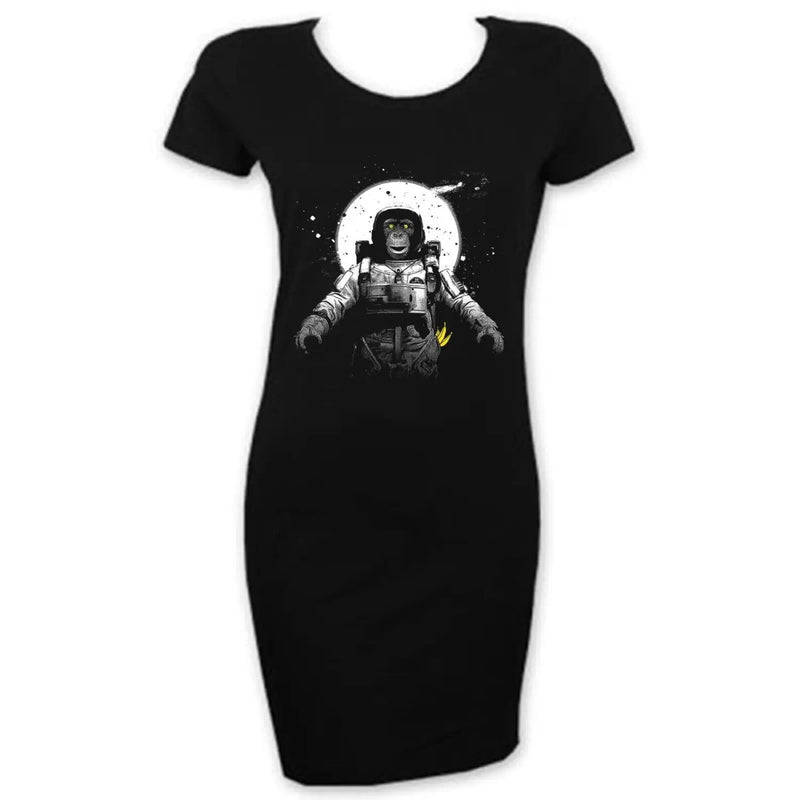 Astronaut Monkey Chimpanzee Short Sleeve T-Shirt Dress L