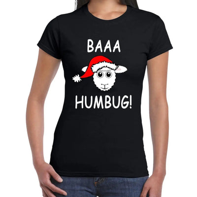 Baaa Humbug Sheep with Santa Hat Christmas Funny Women's T-Shirt XL