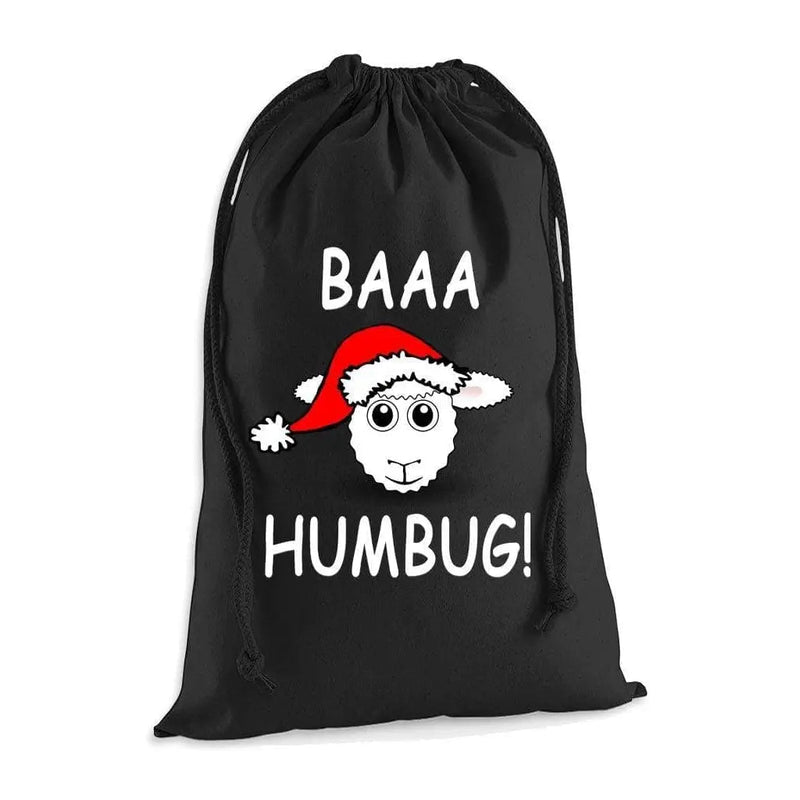 Baaa Humbug Sheep with Santa Hat Christmas Presents Stocking Drawstring Sack