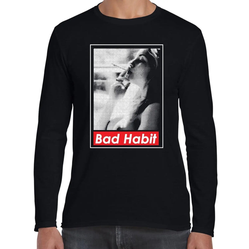 Bad Habit Smoking Girl Long Sleeve T-Shirt S / Black