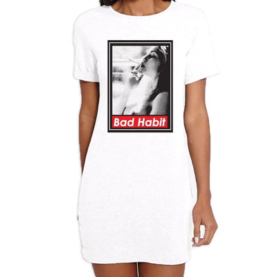Bad Habit Smoking Girl Women's T-Shirt Dress L / White