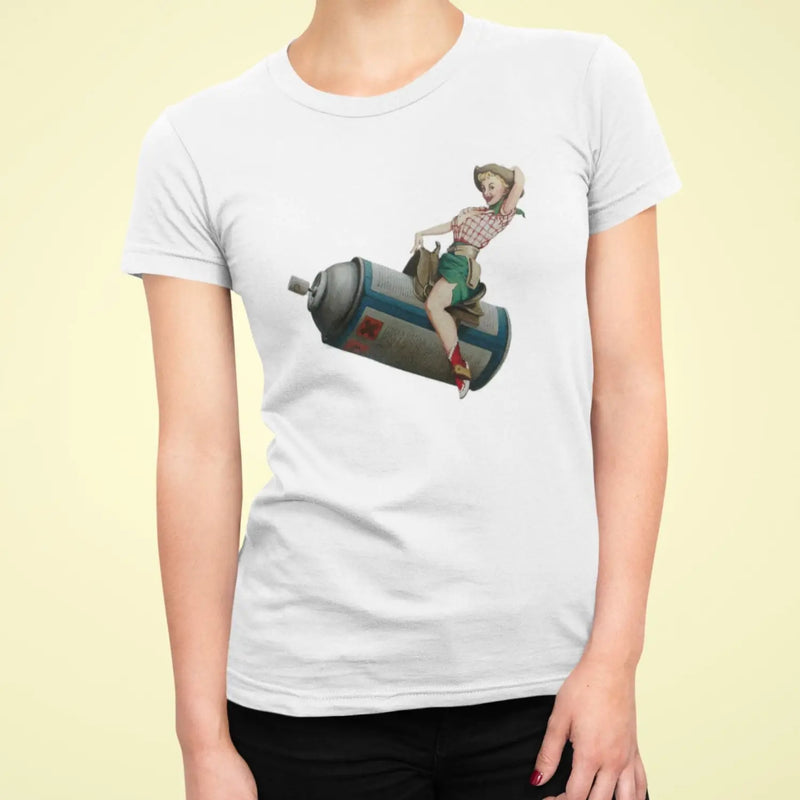 Banksy Aerosol Cowgirl Ladies T-Shirt - Womens T-Shirt