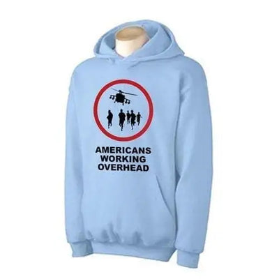 Banksy Americans Working Overhead Hoodie M / Light Blue