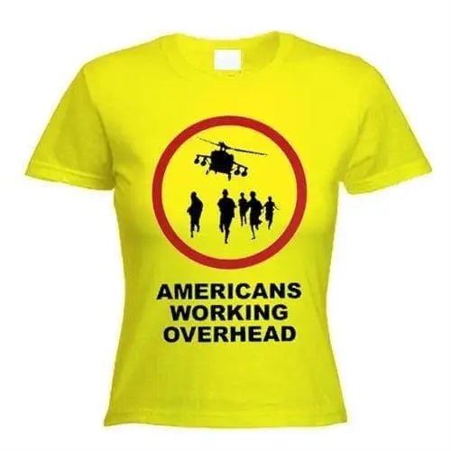 Banksy Americans Working Overhead Ladies T-Shirt S / Yellow
