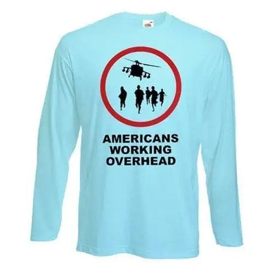 Banksy Americans Working Overhead Long Sleeve T-Shirt M / Light Blue