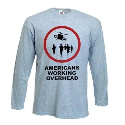 Banksy Americans Working Overhead Long Sleeve T-Shirt M / Light Grey