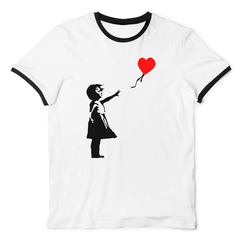 Banksy Balloon Girl Contrast Ringer T-Shirt L