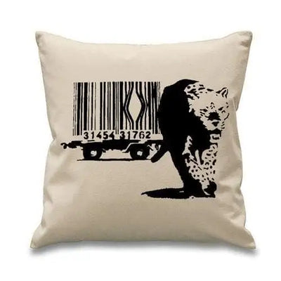 Banksy Barcode Leopard Cushion Cream