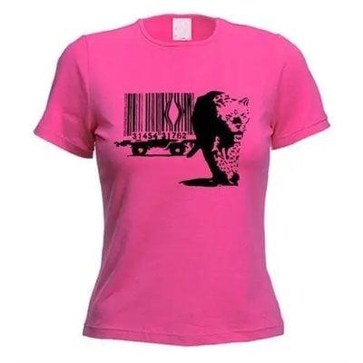 Banksy Barcode Leopard Ladies T-Shirt M / Dark Pink