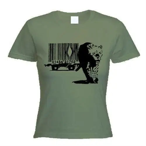 Banksy Barcode Leopard Ladies T-Shirt M / Khaki