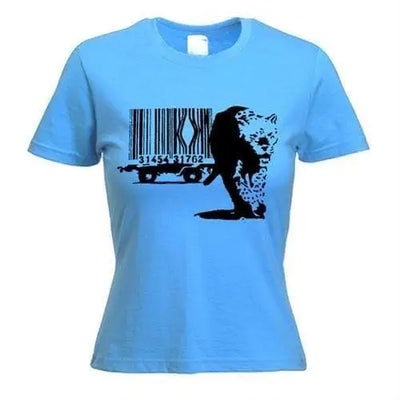 Banksy Barcode Leopard Ladies T-Shirt M / Light Blue