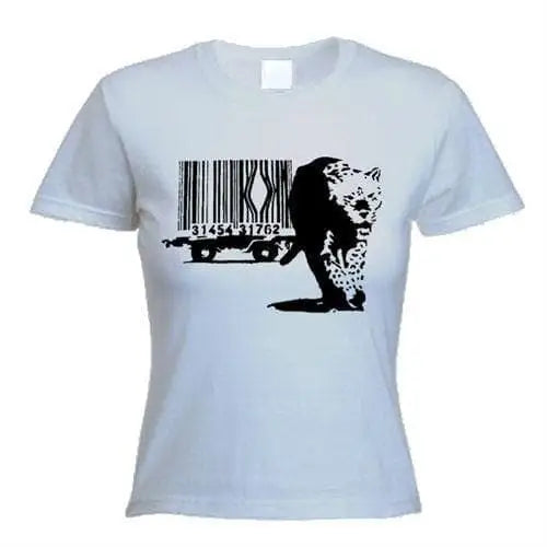 Banksy Barcode Leopard Ladies T-Shirt M / Light Grey