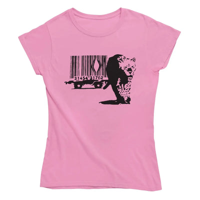 Banksy Barcode Leopard Ladies T-Shirt - M / Light Pink -
